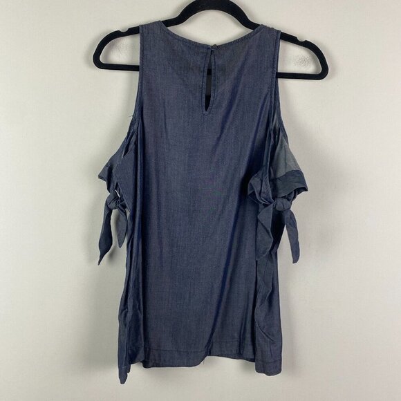 Banana Republic Blue Chambray Cold Shoulder Top Size M Petite Short Sleeve - Picture 6 of 10